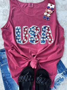 USA Faux Sequin Tank