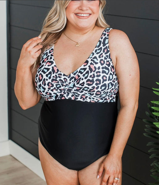 From The Shore One-Piece Swimsuit- Black & Multi-Color Leopard