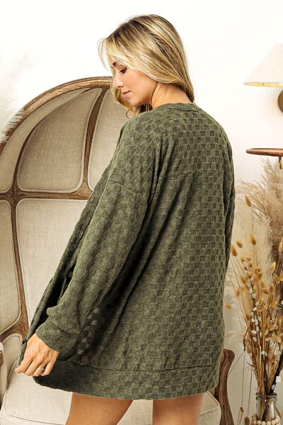 Olive Checkered Open Front Cardigan