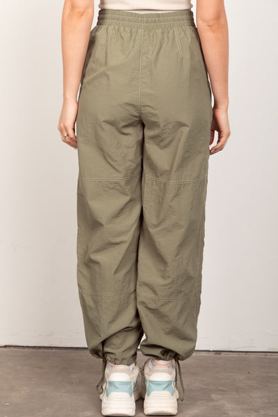 Olive Drawstring Woven Parachute Joggers