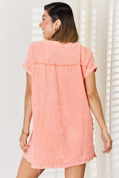 Coral Gauze Nochted Neck Dress/Cover Up