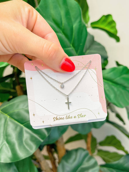 Cross Pendant Necklace Set: Gold