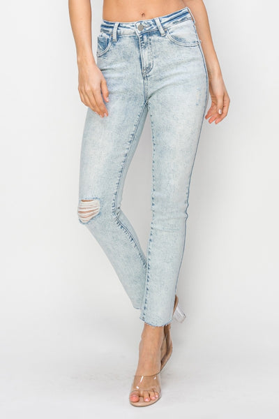 Risen Light Wash High Rise Distressed Skinny Jeans