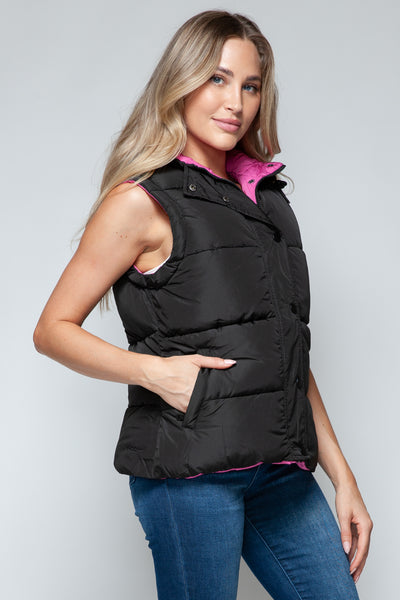 Black and Pink Hooded Vest