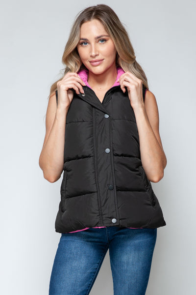 Black and Pink Hooded Vest