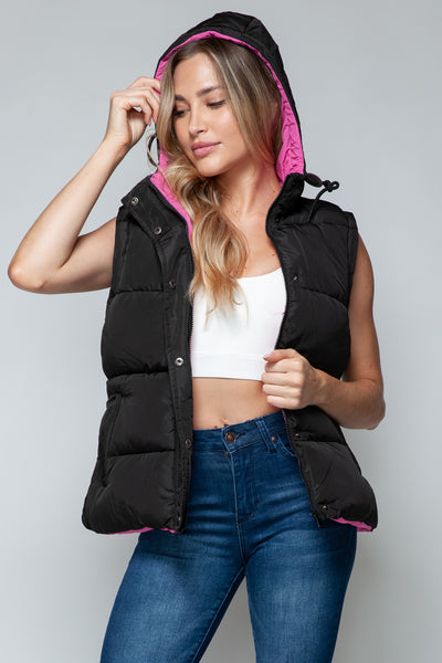 Black and Pink Hooded Vest