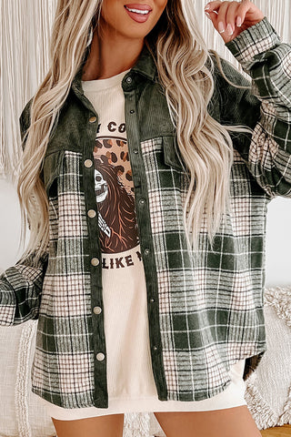 Olive Plaid Button Up Long Sleeve Jacket