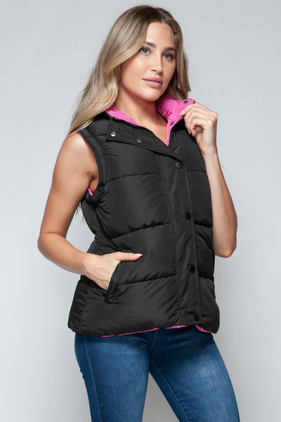 Black and Pink Hooded Vest