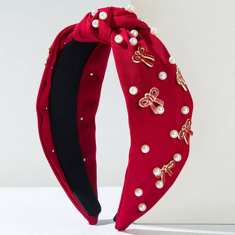 PEARL BOW HAIR BAND HEADBAND RED