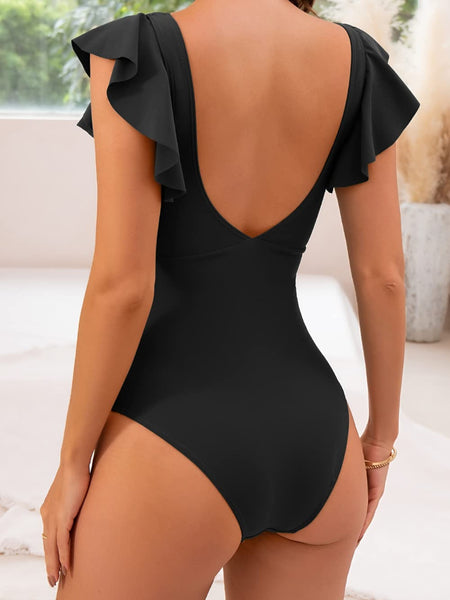 Cutout Flounce Sleeve One-Piece Swimsuit