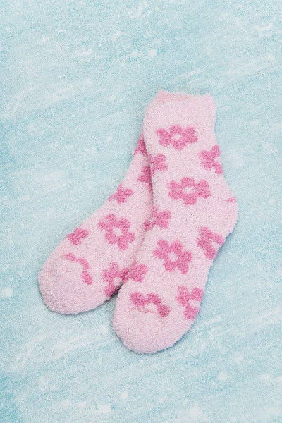 WARM CORAL FLEECE PLUSH DAISY FUZZY SOCKS- PINK