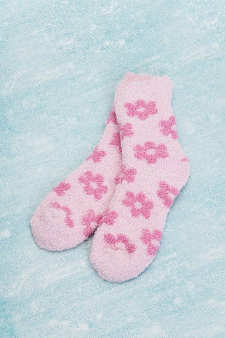 WARM CORAL FLEECE PLUSH DAISY FUZZY SOCKS- PINK