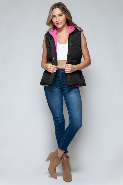 Black and Pink Hooded Vest