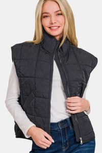 Black Cropped Puffer Vest with Pockets