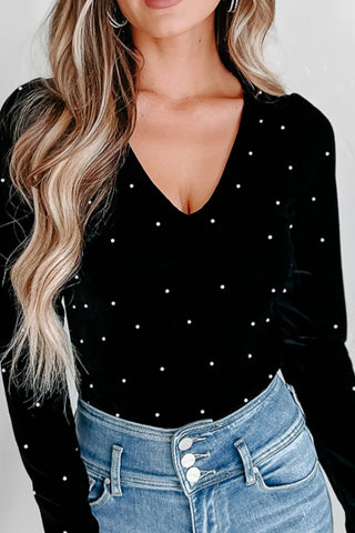 Black Velvet with Pearl Detail Bodysuit