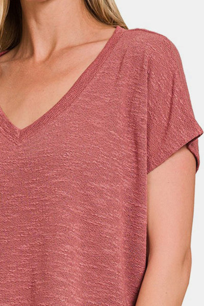 Rose V-Neck Short Sleeve Cropped T-Shirt