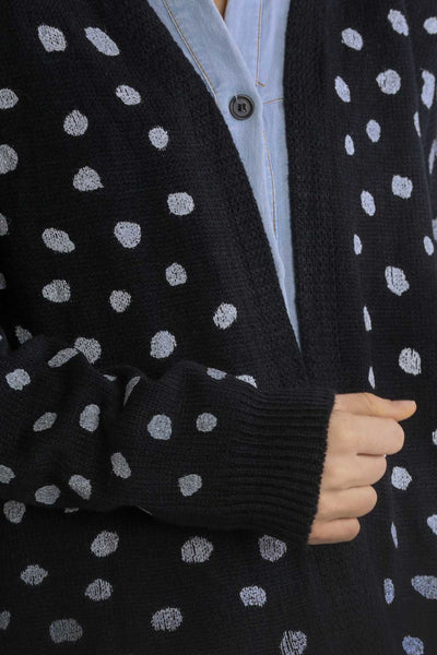 Polka Dot Open Front Drop Shoulder Cardigan