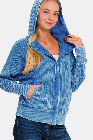 Ocean Blue Washed Zip Up Hooded Jacket