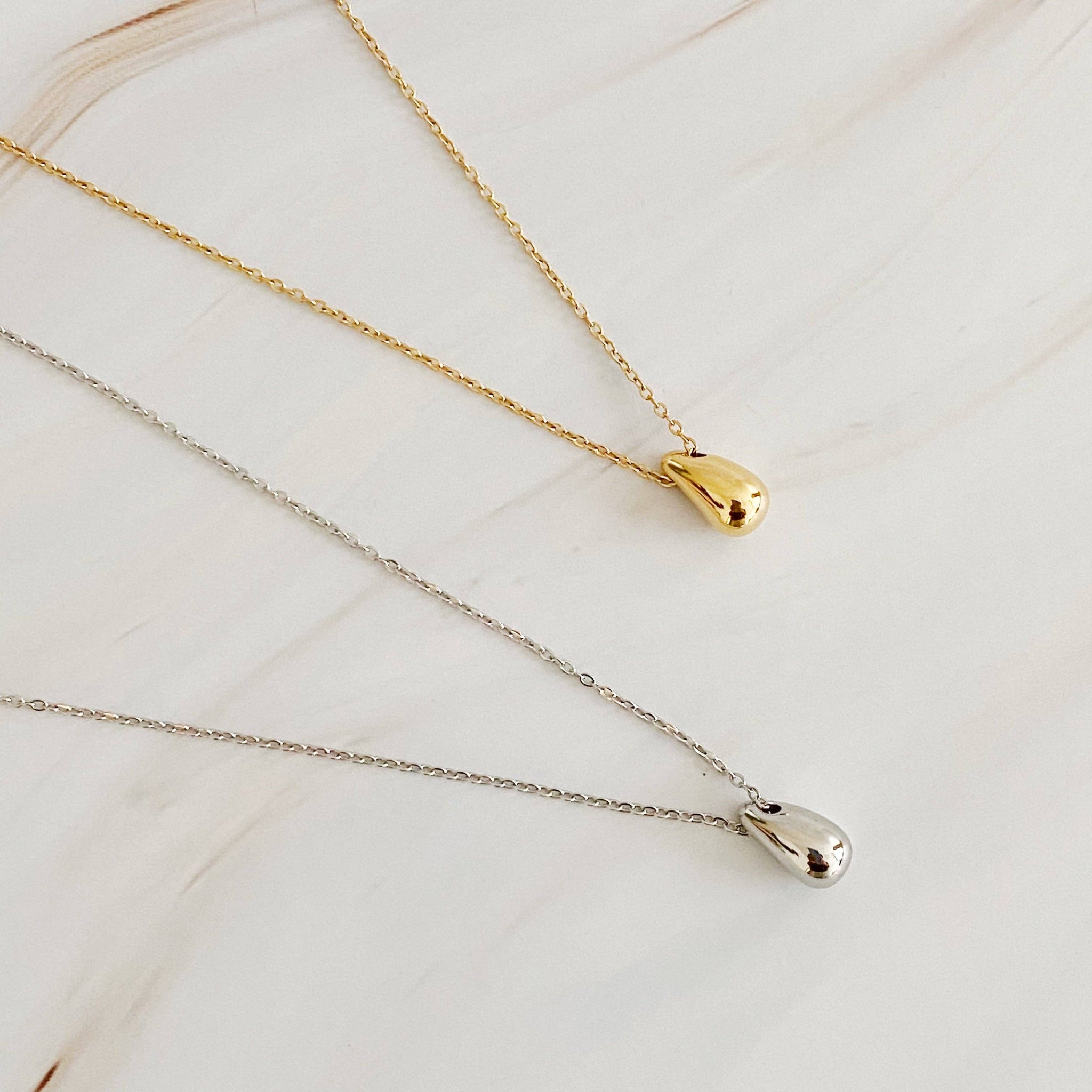 Mini Teardrop Pendant Necklace: Silver and Gold