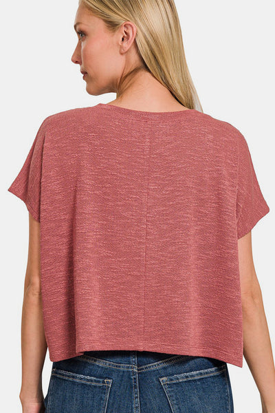 Rose V-Neck Short Sleeve Cropped T-Shirt