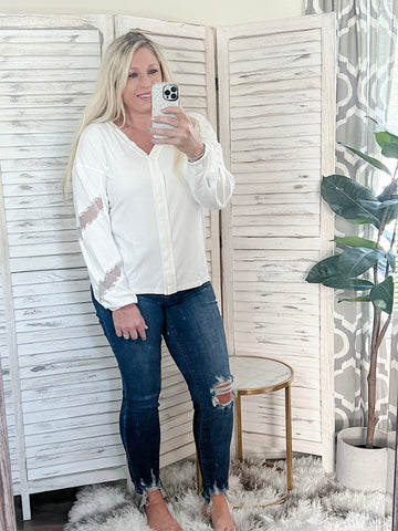 White Lace Sleeve Top