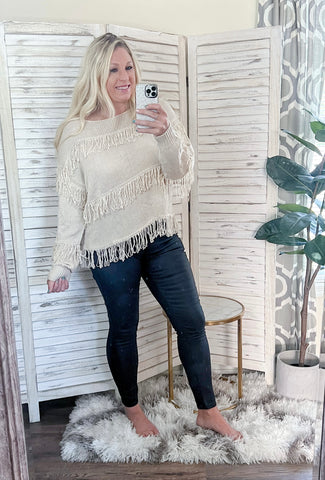 Fringe Detail Long Sleeve Sweater