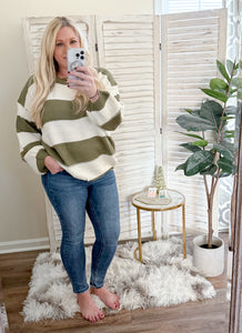 Kadie Olive/Cream Knit Sweater