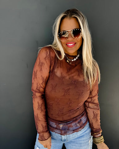 Brown Roxy Lace Top