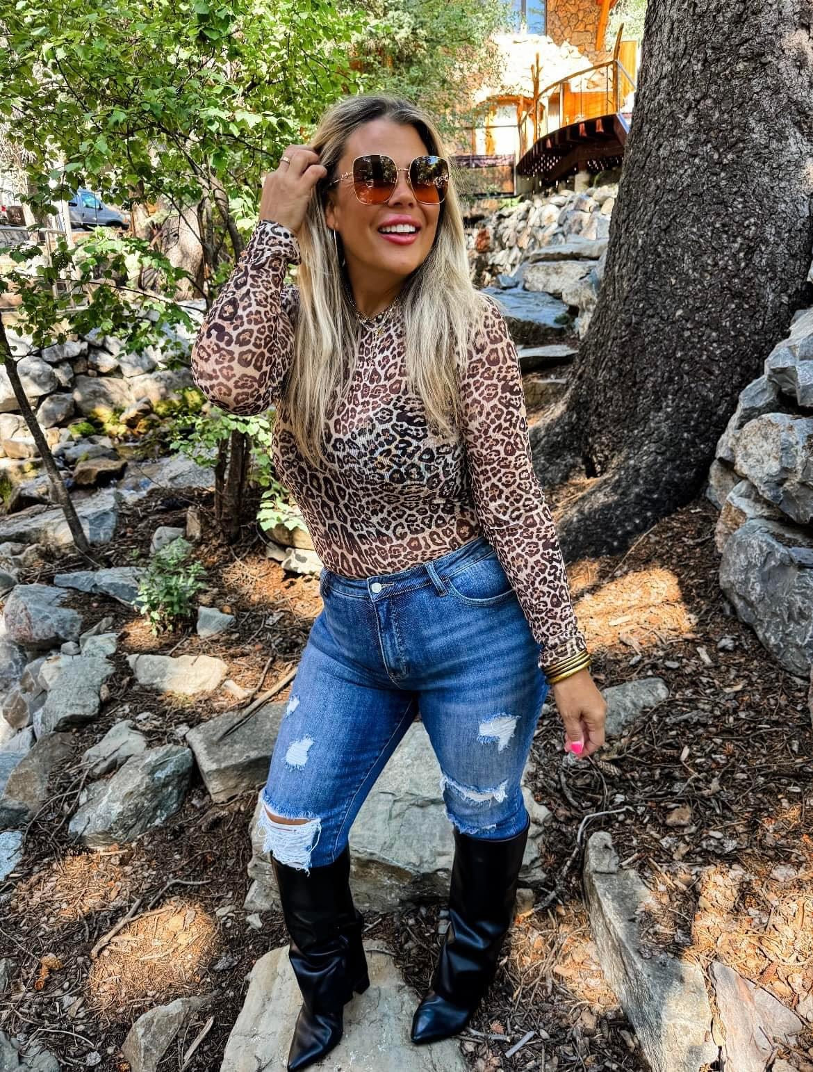 Leopard Printed Mesh Top