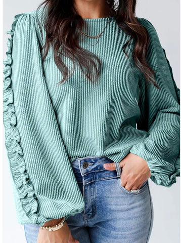 Alice Ribbed Top with Ruffle Sleeve