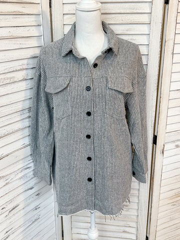 Textured Button Down Shirt Jacket with Pockets