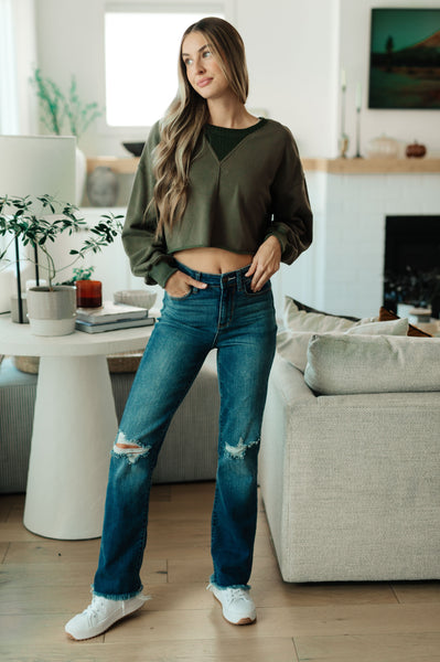 Olive Casual Crop Pullover