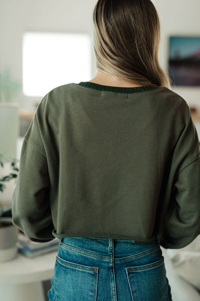 Olive Casual Crop Pullover