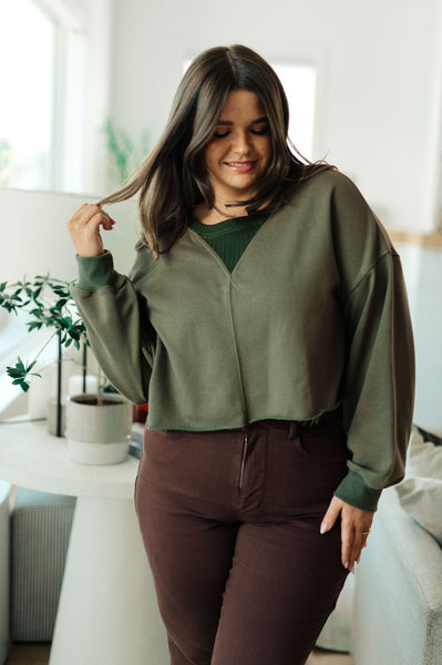 Olive Casual Crop Pullover