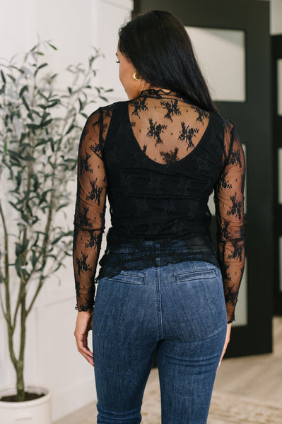 Lace Patterned Layering Top in Black
