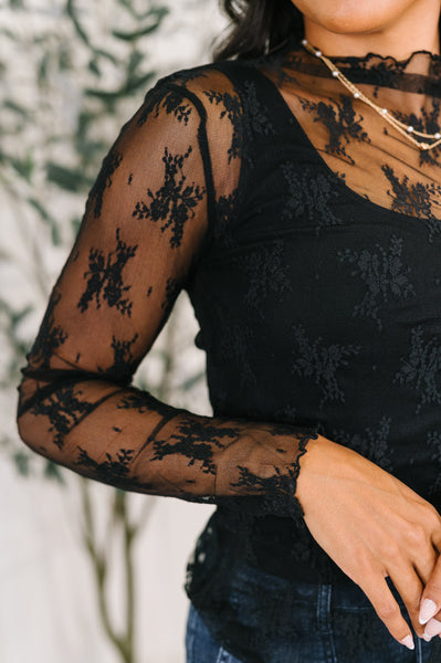 Lace Patterned Layering Top in Black
