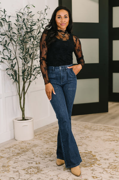 Lace Patterned Layering Top in Black