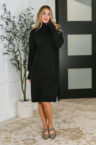 Turtleneck Sweater Dress in Black