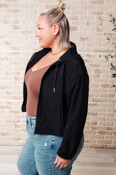 Zip up hooded jacket in black