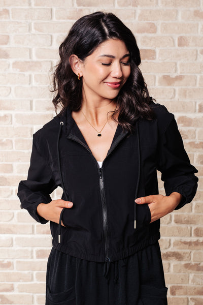 Zip up hooded jacket in black