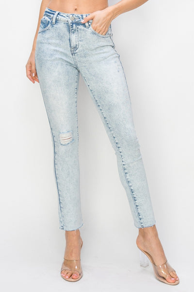 Risen Light Wash High Rise Distressed Skinny Jeans