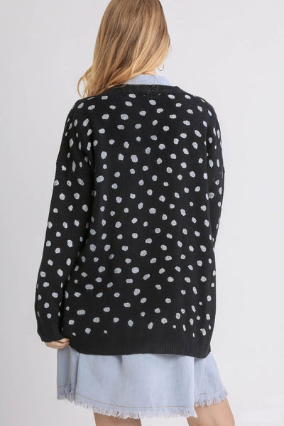 Polka Dot Open Front Drop Shoulder Cardigan