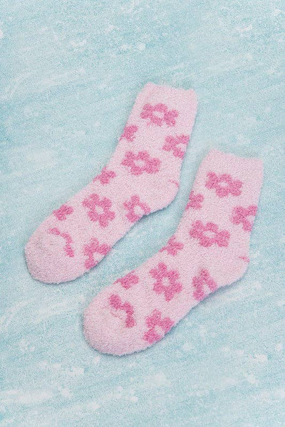 WARM CORAL FLEECE PLUSH DAISY FUZZY SOCKS- PINK
