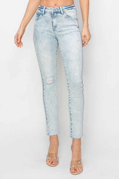 Risen Light Wash High Rise Distressed Skinny Jeans