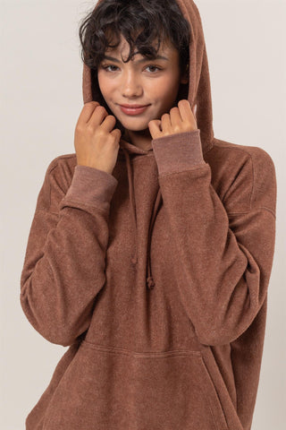 Brushed Long Sleeve Hoodie with Kangaroo Pocket-Chestnut