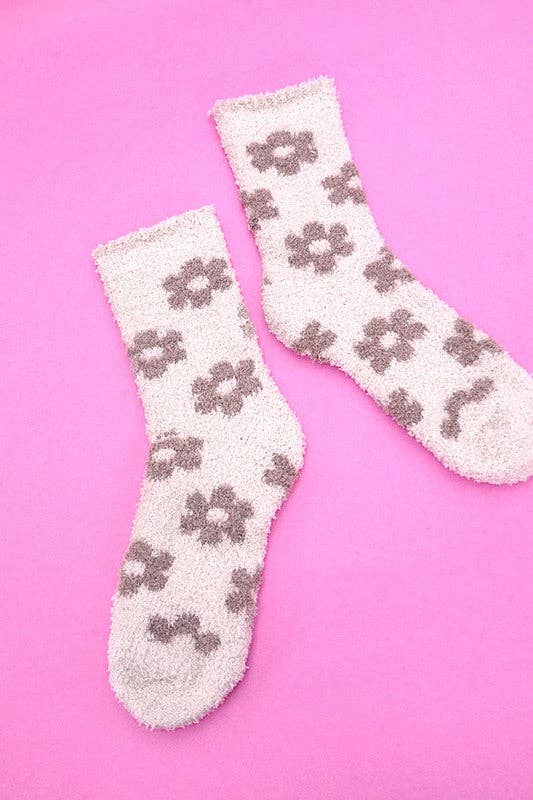 WARM CORAL FLEECE PLUSH DAISY FUZZY SOCKS-BEIGE