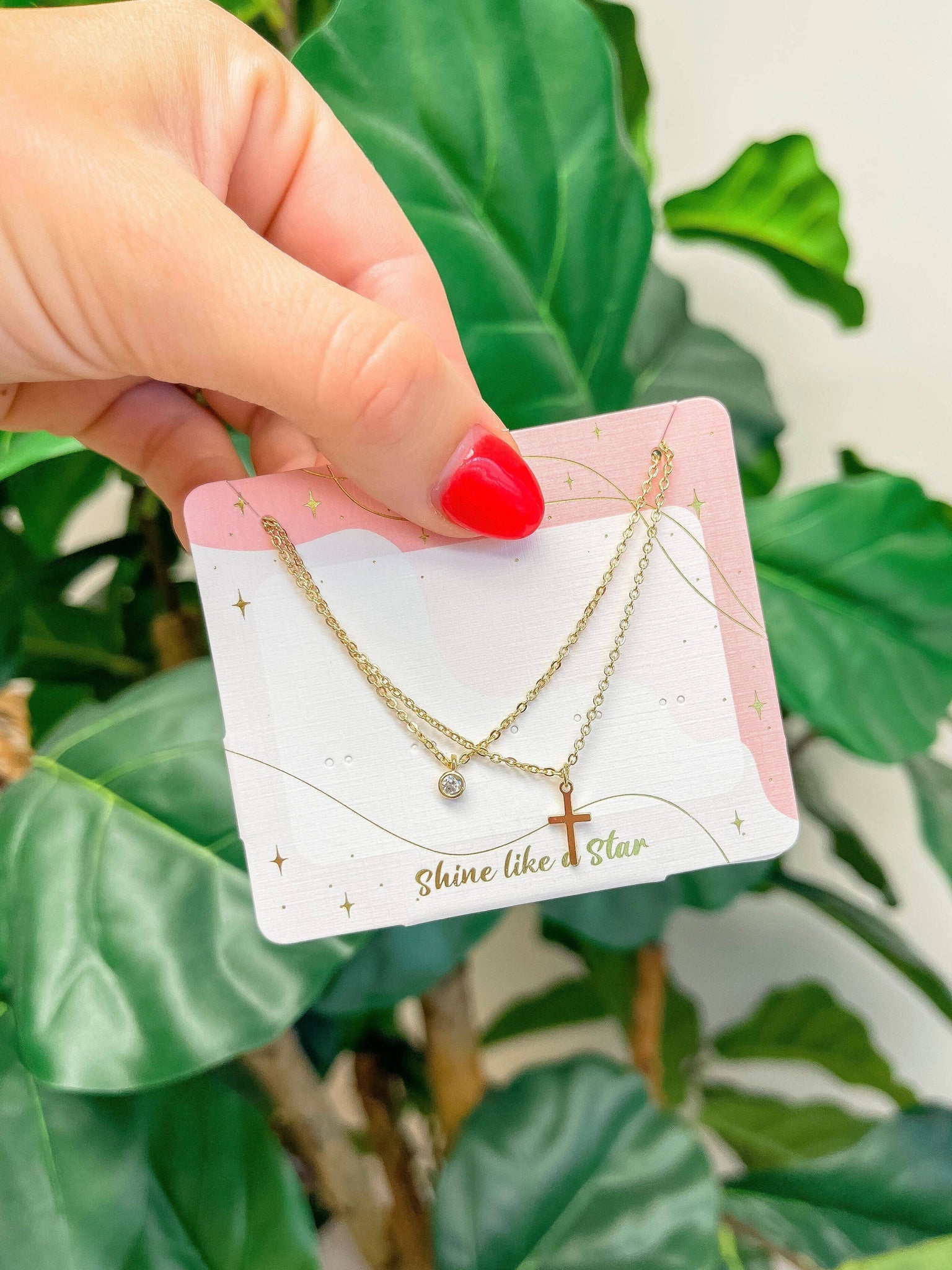 Cross Pendant Necklace Set: Gold
