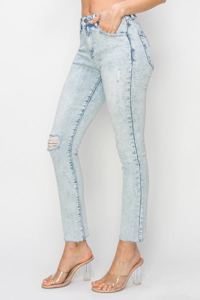 Risen Light Wash High Rise Distressed Skinny Jeans