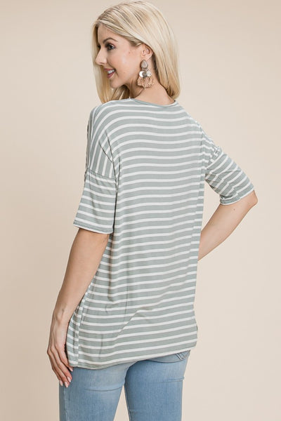 Sage Striped Round Neck T-Shirt