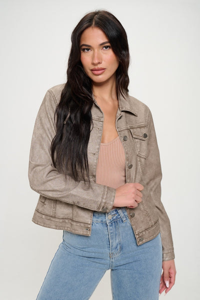 Button Down Cargo Vegan Leather Shacket